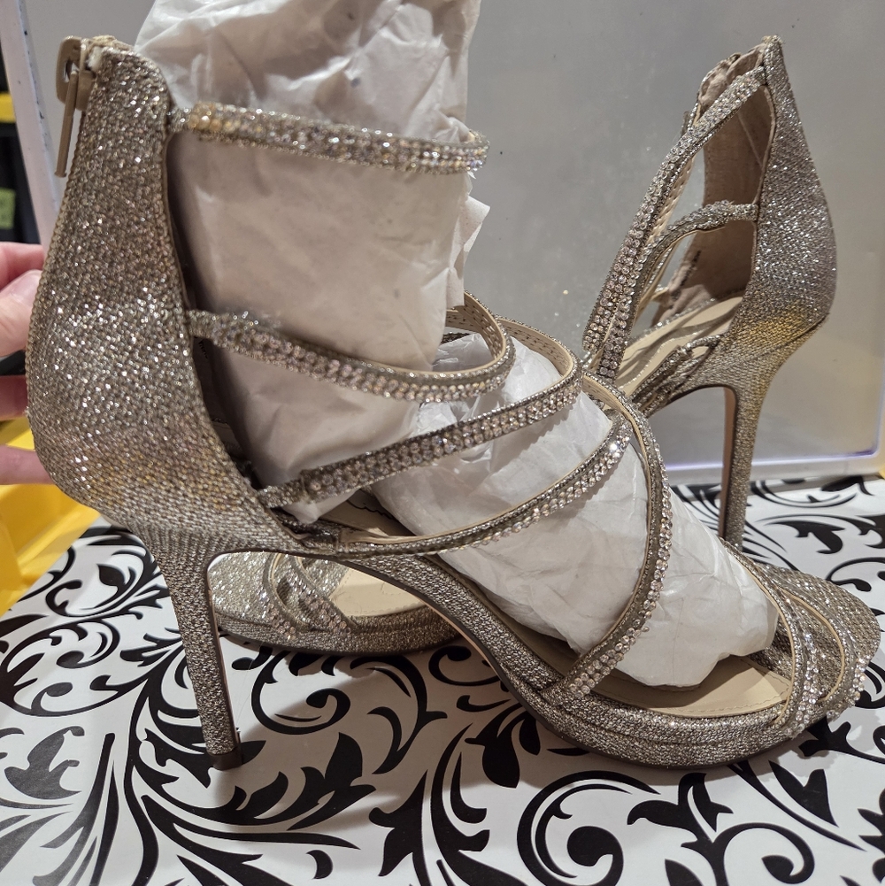 Nina Glittering Silver Strappy Heels